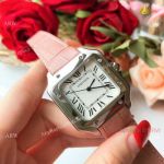Copy Cartier Santos White Dial Pink Leather Strap Lady Watch